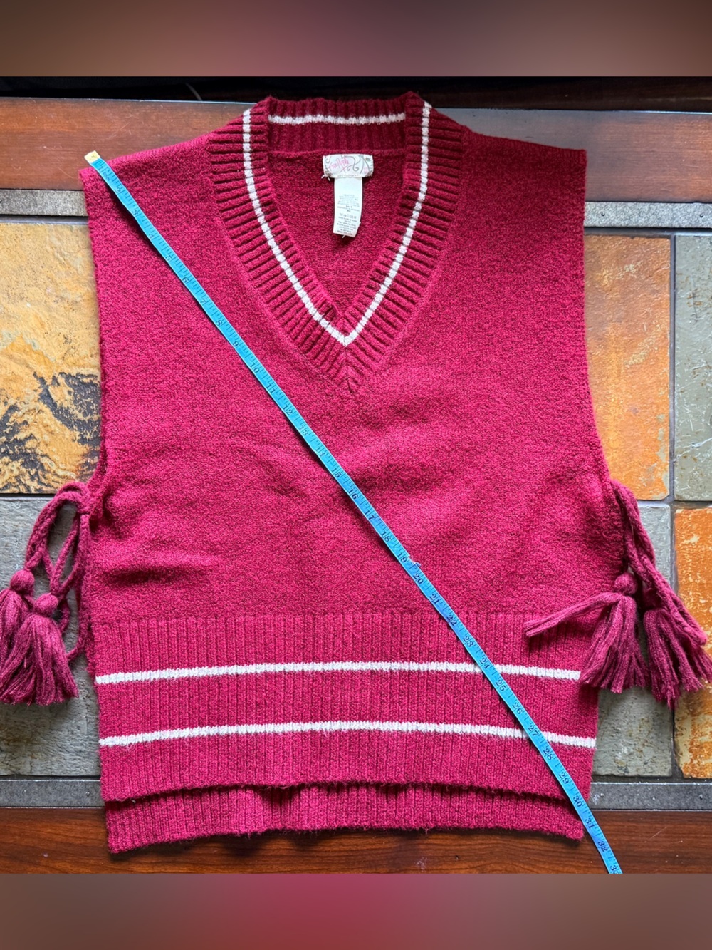 Free people older label m/large burgundy vest side bow v neck